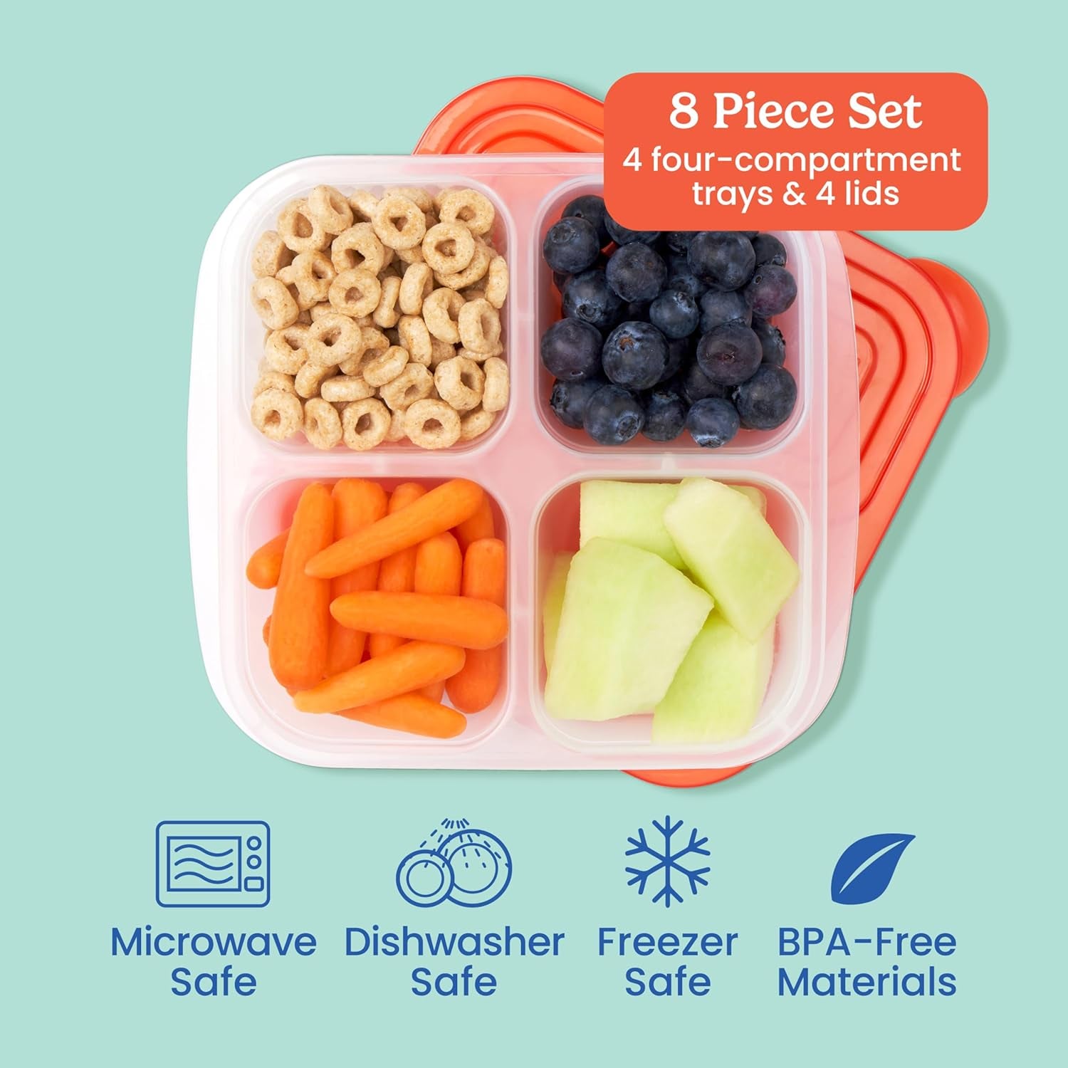 4-Compartment Snack & Meal Prep Containers – BPA-Free Food Storage Set