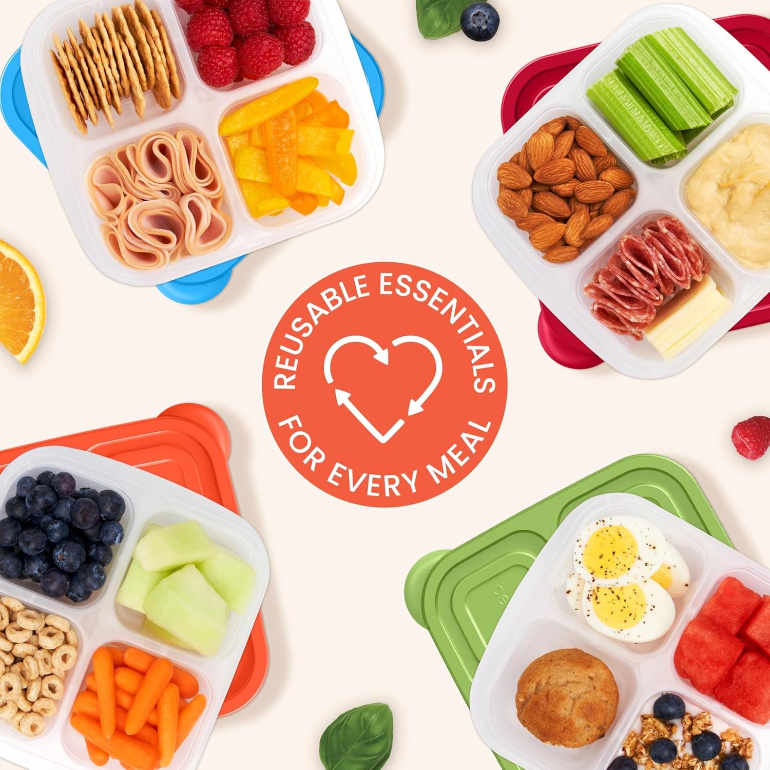 4-Compartment Snack & Meal Prep Containers – BPA-Free Food Storage Set