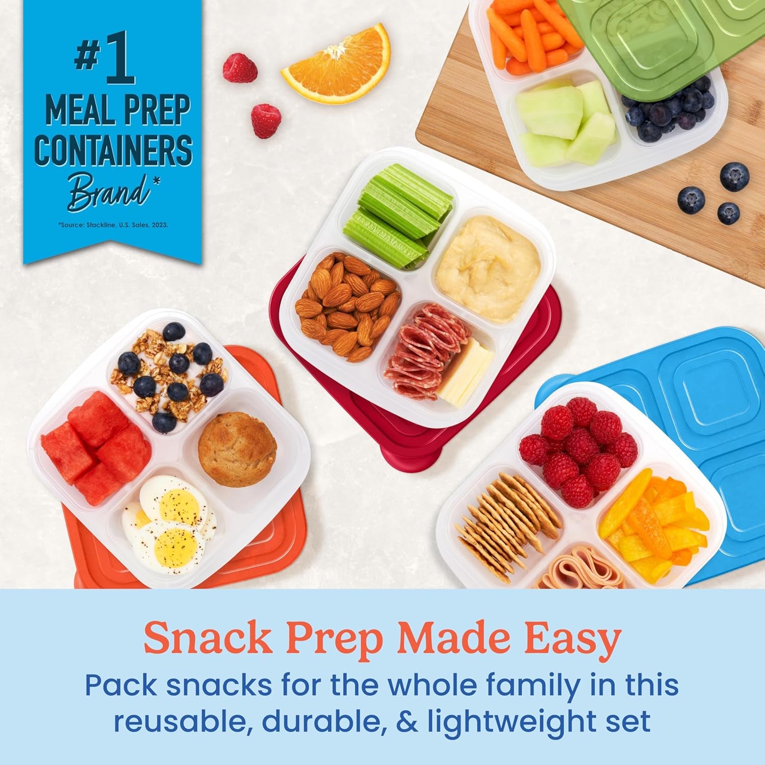 4-Compartment Snack & Meal Prep Containers – BPA-Free Food Storage Set